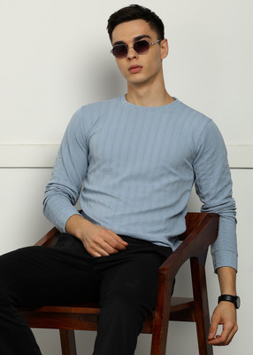 FUBAR Self Design Men Round Neck Light Blue T-Shirt