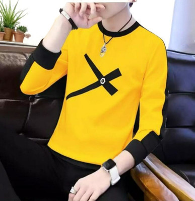Autna Printed Men Round Neck Yellow T-Shirt