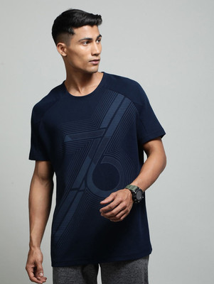 JOCKEY Self Design Men Round Neck Dark Blue T-Shirt
