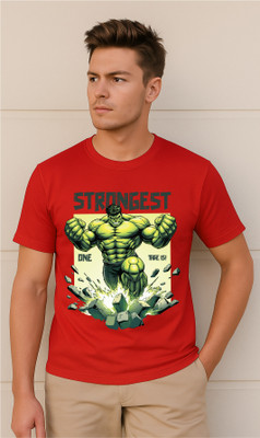 TheLyra Printed Men Round Neck Red T-Shirt