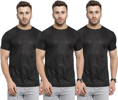 RIVAAZ Collections Solid Men Round Neck Black T-Shirt