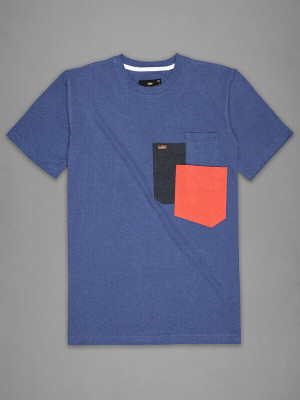 french crown Colorblock Men Round Neck Blue T-Shirt