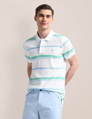 U.S. POLO ASSN. Printed Men Polo Neck White T-Shirt