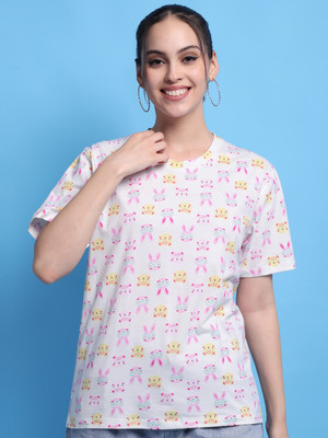 METRONAUT Printed Women Round Neck White T-Shirt
