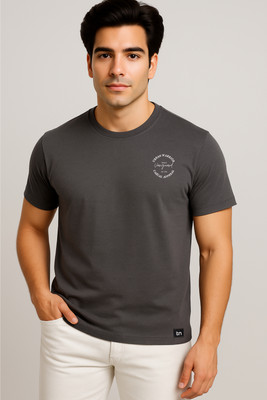 Tailorn Printed Men Round Neck Grey T-Shirt