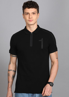 United Colors of Benetton Solid Men Polo Neck Black T-Shirt