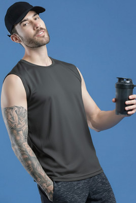 Adorbs Solid Men Round Neck Grey T-Shirt