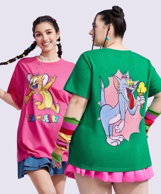 TOM AND JERRY by DreamBe Printed Women Round Neck Multicolor T-Shirt