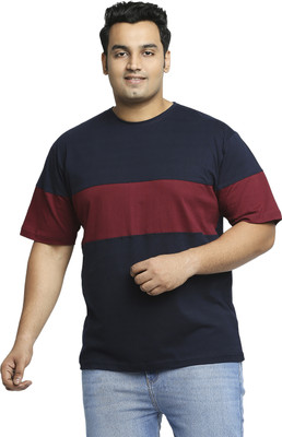 Vaishvik Colorblock Men Round Neck Dark Blue, Maroon T-Shirt