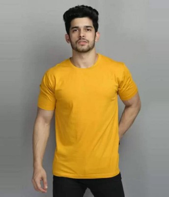DAZEEL FASHION Solid Men Round Neck Yellow T-Shirt