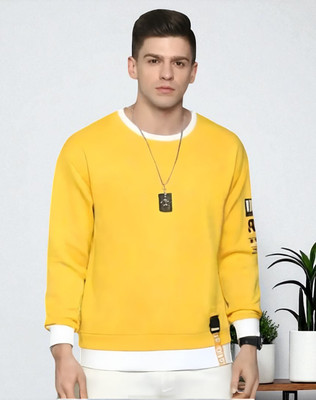 TrendShaper Printed Men Round Neck Yellow T-Shirt
