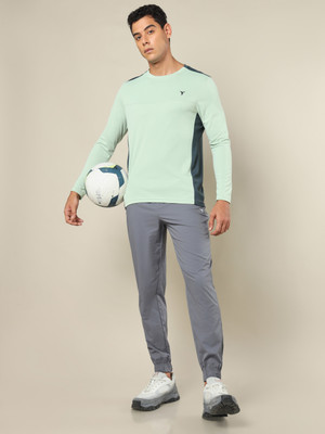 TECHNOSPORT Colorblock Men Round Neck Light Green T-Shirt