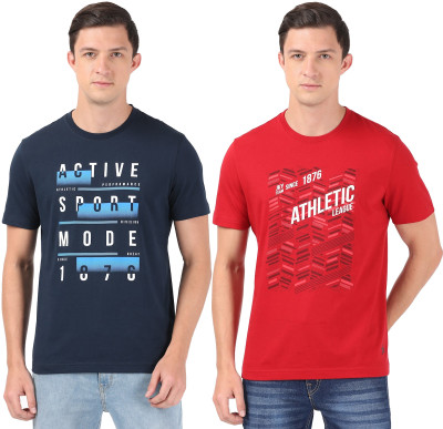 JOCKEY Printed Men Round Neck Dark Blue, Red T-Shirt