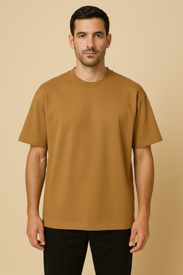 Humburg Solid Men Round Neck Brown T-Shirt