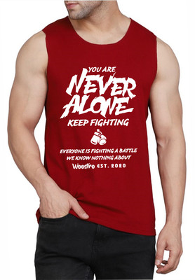 WOOSTRO Printed Men Round Neck Maroon T-Shirt