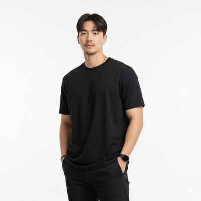 Tuyu Solid Men Round Neck Black T-Shirt