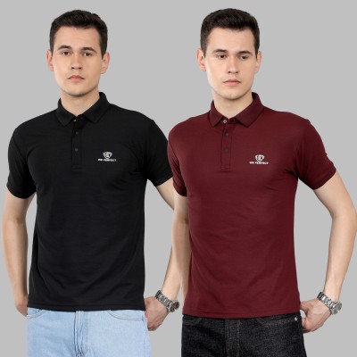 We Perfect Solid Men Polo Neck Black, Maroon T-Shirt