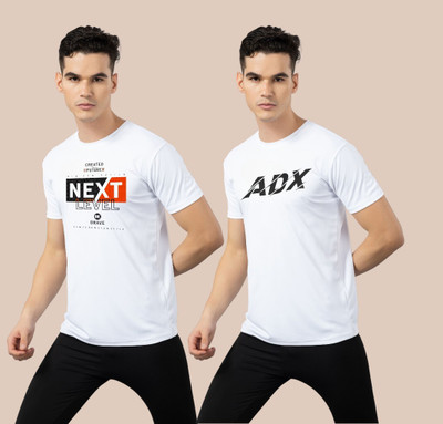 ADIXUS Printed Men Round Neck White T-Shirt