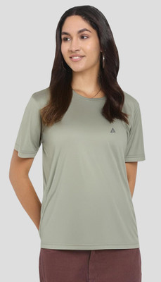 Adrenex Solid Women Round Neck Grey T-Shirt