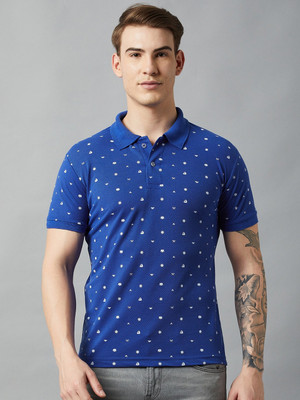 Saurya S prime Printed Men Polo Neck Blue T-Shirt