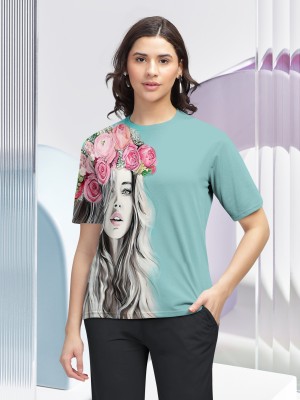 Hellcat Printed Women Round Neck Light Green T-Shirt