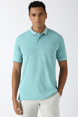 PETER ENGLAND Striped Men Polo Neck Blue T-Shirt