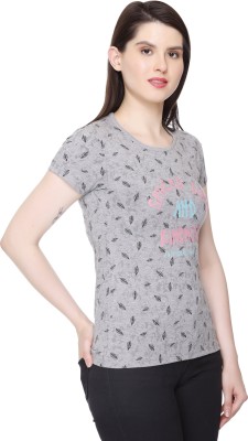 Star Touch Printed Women Round Neck Grey T-Shirt