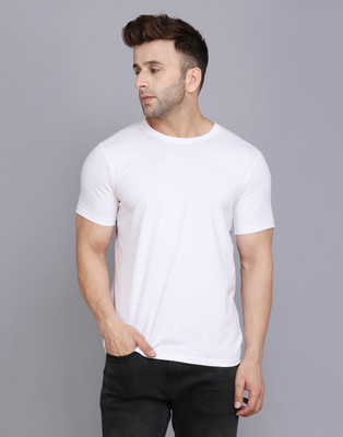 SLOWLORIS Solid Men Round Neck White T-Shirt