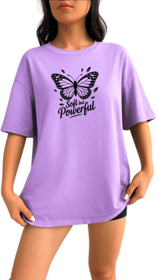 Hivewear Printed Women Round Neck Purple T-Shirt