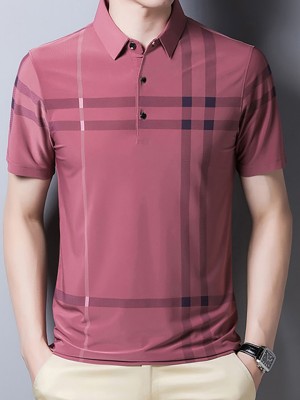 AUSK Striped Men Polo Neck Pink, Maroon T-Shirt