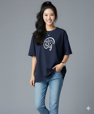 UrGear Printed Women Round Neck Navy Blue T-Shirt
