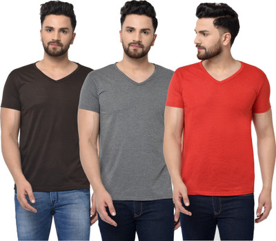 JB Jagoboy Solid Men V Neck Red, Black, Grey T-Shirt