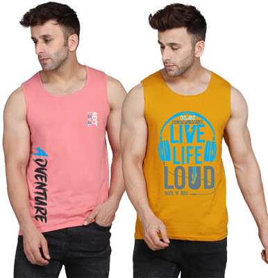 SLOWLORIS Printed Men Round Neck Yellow, White, Pink T-Shirt
