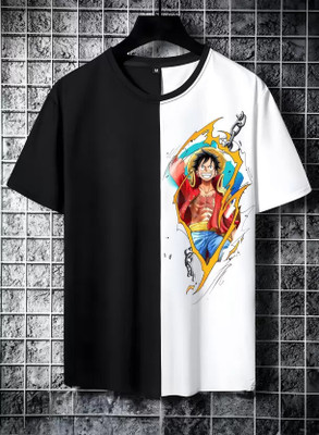 FASHNET FASHION Printed Men Round Neck Black, White T-Shirt