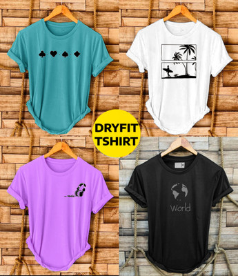 FASHLOOK Printed Men Round Neck Multicolor T-Shirt
