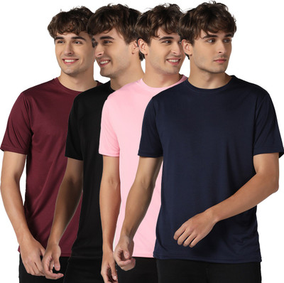 INKKR Pack Of 4 Men Solid Round Neck Polyester Multicolor T-Shirt For Rs. 189 @ 68 %