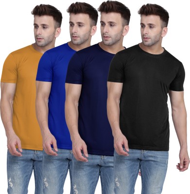 TQH Solid Men Round Neck Yellow, Blue, Dark Blue, Black T-Shirt