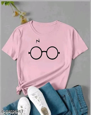 VASHISHT Printed Women Round Neck Pink T-Shirt