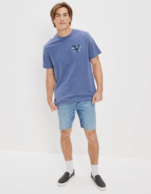 American Eagle Solid Men Polo Neck Blue T-Shirt