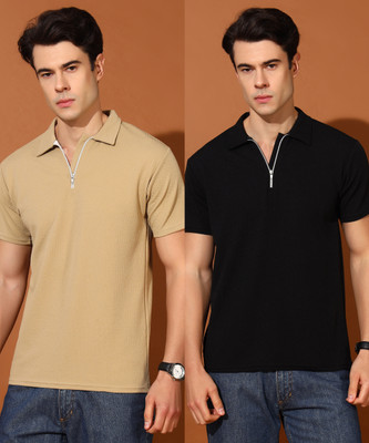 Christy World Solid Men Polo Neck Multicolor T-Shirt