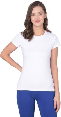 Comfort Lady Solid Women Round Neck White T-Shirt