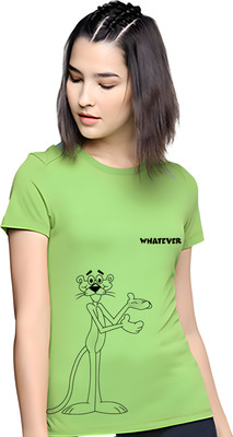 Be Beas Graphic Print Women Round Neck Light Green T-Shirt