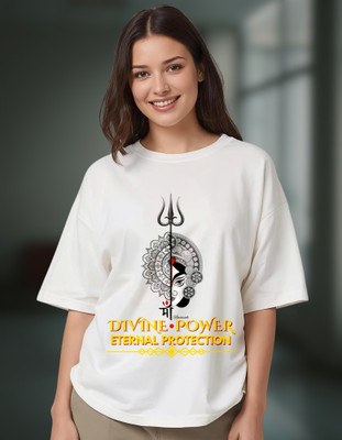 Riwazah Printed Women Round Neck White T-Shirt