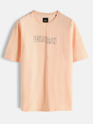 WROGN Printed Men Round Neck Pink T-Shirt