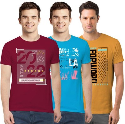 MAGNUM Printed Men Round Neck Maroon, Blue, Orange T-Shirt