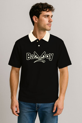 CULISH Printed, Self Design Men Polo Neck Black T-Shirt
