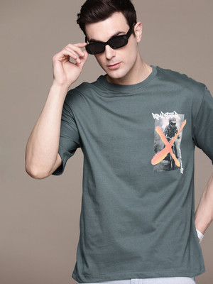 Roadster Printed Men Round Neck Dark Green T-Shirt