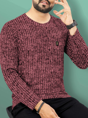 VeBNoR Printed Men Round Neck Pink T-Shirt