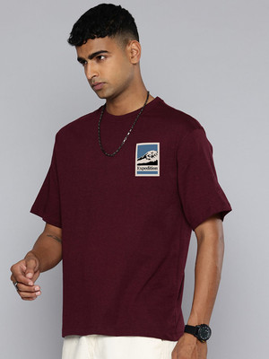 R.Code by The Roadster Life Co. Printed Men Round Neck Maroon T-Shirt