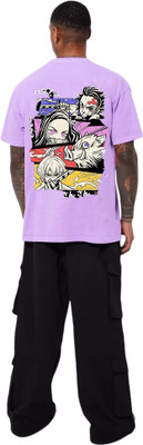 MadnessHub Printed Men Round Neck Purple T-Shirt